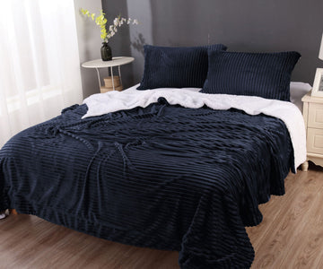 NNEDSZ stripe flannel sherpa blanket queen navy