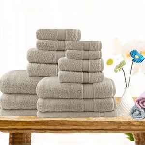 NNEDSZ 14pc light weight soft cotton bath towel set beige