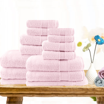 NNEDSZ 7pc light weight soft cotton bath towel set baby pink