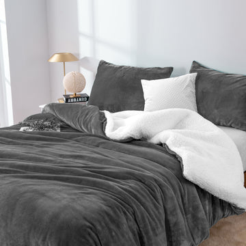 NNEDSZ 2 in 1 teddy sherpa duvet cover set and blanket queen charcoal