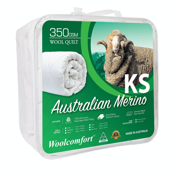NNEDSZ Aus Made Merino Wool Quilt 350GSM 160x210cm King Single Size