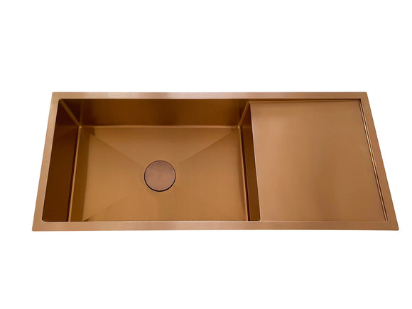 NNEDSZ 2022 Brushed brass gold Copper Gunmetal single long bowl drainer stainless steel 304 kitchen sink
