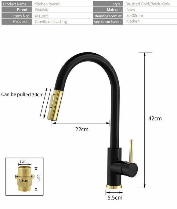 NNEDSZ 2023 Brushed Gold Spout Matte Black pull out with spray function kitchen mixer tap faucet