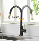 NNEDSZ 2023 Brushed Gold Spout Matte Black pull out with spray function kitchen mixer tap faucet