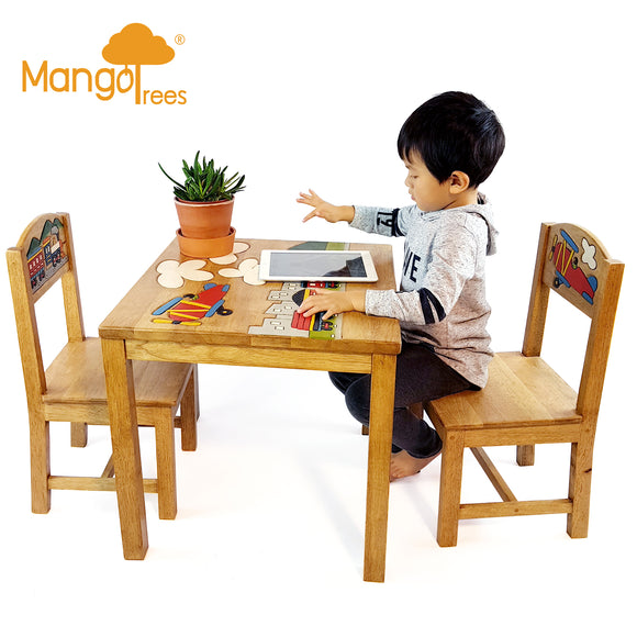 NNEDSZ Airplane Design Kids Wooden Table Chairs Set