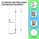 NNEDSZ 120 x 200cm Wall to Wall Frameless Shower Screen 10mm Glass By Della Francesca