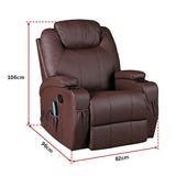 NNEDSZ Brown Massage Sofa Chair Recliner 360 Degree Swivel PU Leather Lounge 8 Point Heated