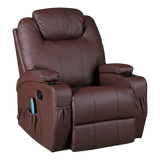 NNEDSZ Brown Massage Sofa Chair Recliner 360 Degree Swivel PU Leather Lounge 8 Point Heated