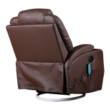 NNEDSZ Brown Massage Sofa Chair Recliner 360 Degree Swivel PU Leather Lounge 8 Point Heated