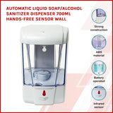 NNEDSZ Automatic Liquid Soap/Alcohol Sanitizer Dispenser 700ML Hands-Free Sensor Wall