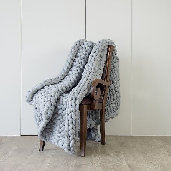 NNEDSZ Hand Knitted Chunky Blanket Thick Acrylic Yarn Blanket Home Decor Throw Rug - Grey