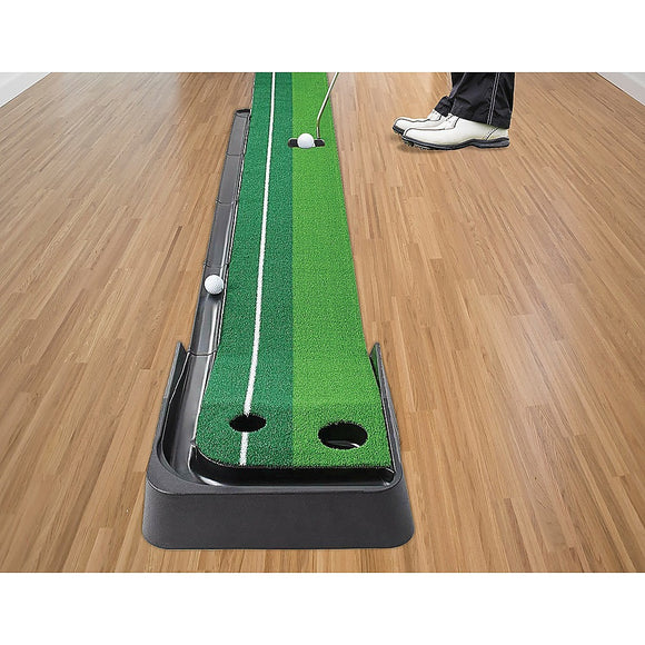 NNEDSZ Indoor Practice Putting Green 2.5m Mat Inclined Ball Return Fake Grass 2 Holes