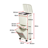 NNEDSZ 42L Rubbish Bin Waste Trash Can Pedal Recycling Kitchen Wheel 2 Compartment
