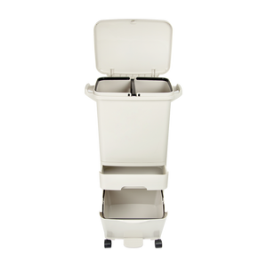 NNEDSZ 42L Rubbish Bin Waste Trash Can Pedal Recycling Kitchen Wheel 2 Compartment