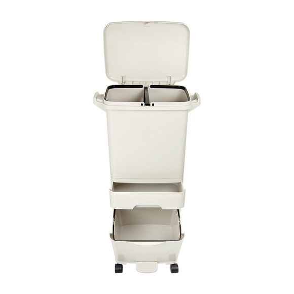 NNEDSZ 42L Rubbish Bin Waste Trash Can Pedal Recycling Kitchen Wheel 2 Compartment