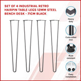 NNEDSZ Set of 4 Industrial Retro Hairpin Table Legs 12mm Steel Bench Desk - 71cm Black