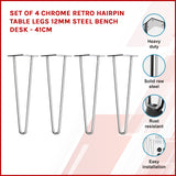 NNEDSZ Set of 4 Chrome Retro Hairpin Table Legs 12mm Steel Bench Desk - 41cm