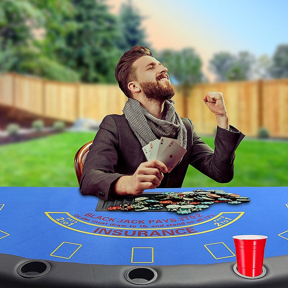 NNEDSZ 185cm Folded 7 Player Poker Blackjack Table Game Desk W/Cup Holder