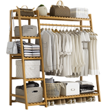NNEDSZ Portable Clothes Rack Coat Garment Stand Bamboo Rail Hanger Airer Closet