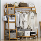 NNEDSZ Portable Clothes Rack Coat Garment Stand Bamboo Rail Hanger Airer Closet