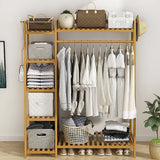 NNEDSZ Portable Clothes Rack Coat Garment Stand Bamboo Rail Hanger Airer Closet