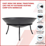 NNEDSZ Cast Iron Fire Bowl Traditional Log Fire Pit Outdoor Heating Camp Site Barbecue