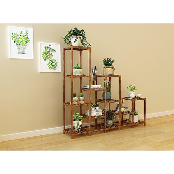 NNEDSZ Indoor Outdoor Garden Plant Stand Planter Flower Pot Shelf Wooden Shelving - 12 Shelves