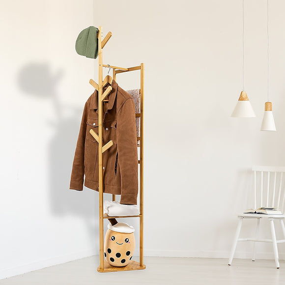 NNEDSZ Clothes Coat Rack Garment Stand Shelf Wooden Tree Hanger Bag Hat Hook Holder