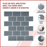 NNEDSZ Tiles 3D Peel and Stick Wall Tile Dark Grey (30cm x 30cm x 10 sheets)
