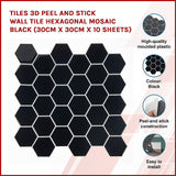 NNEDSZ Tiles 3D Peel and Stick Wall Tile Hexagonal Mosaic Black (30cm x 30cm x 10 sheets)