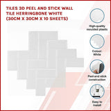 NNEDSZ Tiles 3D Peel and Stick Wall Tile Herringbone White (30cm x 30cm x 10 sheets)