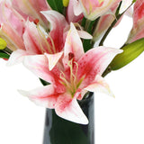 NNEDSZ Premium Faux Pink Lily In Glass Vase (Artificial Tiger Lily Arrangement)