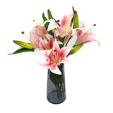 NNEDSZ Premium Faux Pink Lily In Glass Vase (Artificial Tiger Lily Arrangement)