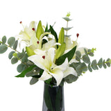NNEDSZ Premium Faux White Lily In Glass Vase (Tiger Lily Bouquet With Eucalyptus)