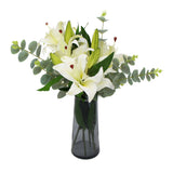 NNEDSZ Premium Faux White Lily In Glass Vase (Tiger Lily Bouquet With Eucalyptus)