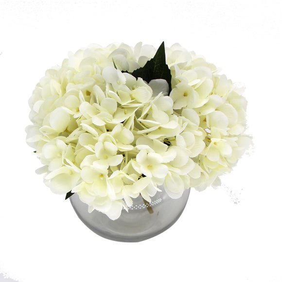 NNEDSZ Premium Faux Hydrangea With Glass Vase (Artificial Flowering White Hydrangea) 23cm