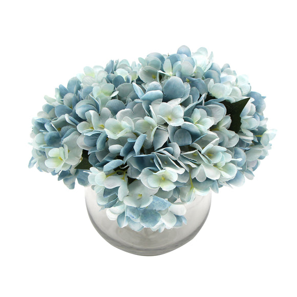 NNEDSZ Premium Faux Hydrangea With Glass Vase (Artificial Flowering Blue Hydrangea) 23cm