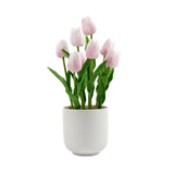 NNEDSZ Flowering Pink Artificial Tulip Plant Arrangement With Ceramic Bowl 35cm