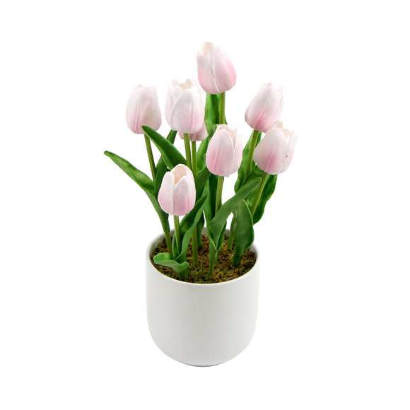 NNEDSZ Flowering Pink Artificial Tulip Plant Arrangement With Ceramic Bowl 35cm