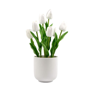NNEDSZ Flowering White Artificial Tulip Plant Arrangement With Ceramic Bowl 35cm