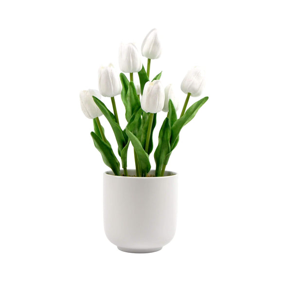 NNEDSZ Flowering White Artificial Tulip Plant Arrangement With Ceramic Bowl 35cm