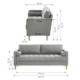 NNEDSZ 3 Seater Sofa Couch Light Grey