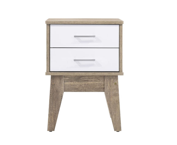 NNEDSZ 2 Drawers Bedside Table in Light Oak Finish with White Accent