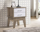NNEDSZ 2 Drawers Bedside Table in Light Oak Finish with White Accent