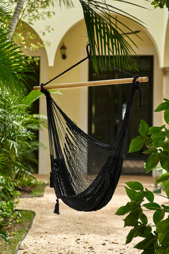 NNEDSZ Legacy Extra Large Outdoor Cotton Mexican Hammock Chair in Black Colour