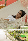 NNEDSZ Legacy Queen Size DeOutdoor Cotton Mexican Hammock in Cream Colour
