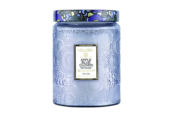 NNEKG Apple Blue Clover Large Glass Jar Candle 100 Hour (18oz 510g)
