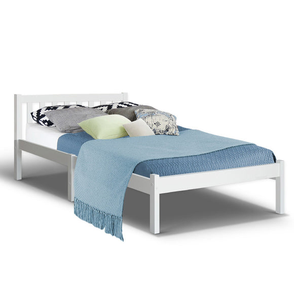 NNEDSZ Single Wooden Bed Frame - White