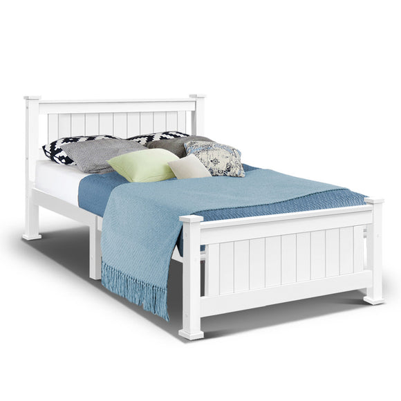 NNEDSZ Single Wooden Bed Frame - White