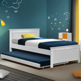 NNEDSZ Wooden Trundle Bed Frame Timber Slat King Single Size White